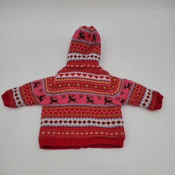 Gymboree Girls Sweater Jacket Hooded Fair Isle Reindeer Colorful Size 3-6 Months - Picture 4 of 8